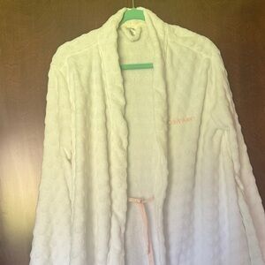 White Calvin Klein Plush Waffle Weave Spa Robe with Belt